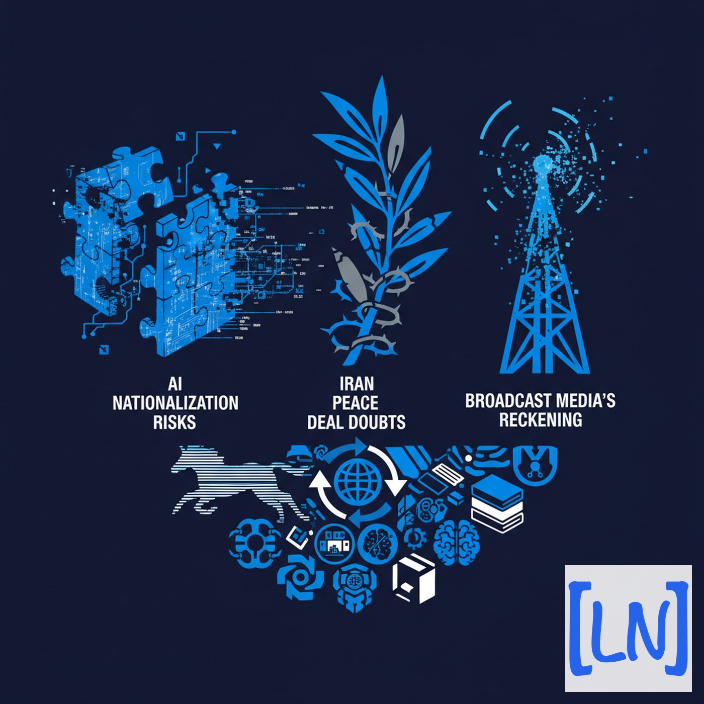 Cover art for Iran Peace Deal Doubts, AI Nationalization Risks, and Broadcast Media’s Reckoning