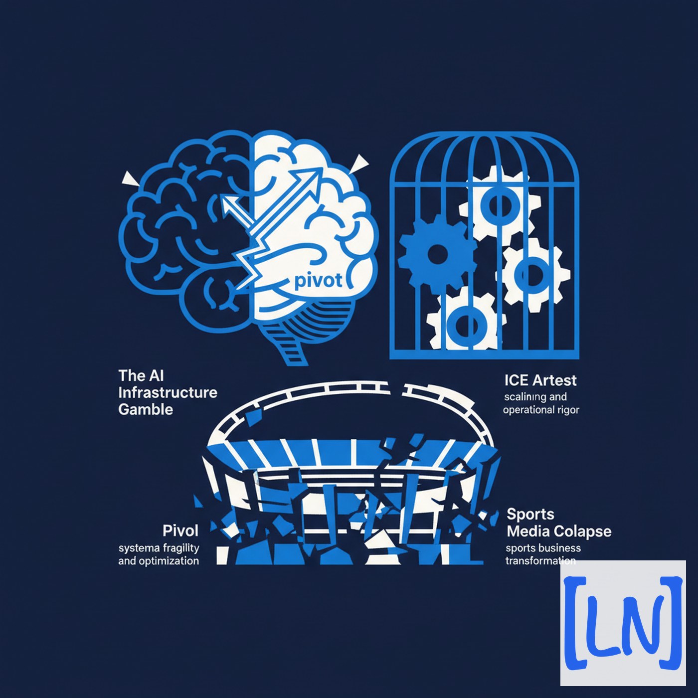 Cover art for The AI Infrastructure Gamble, ICE Arrest Quotas, and Sports Media Collapse