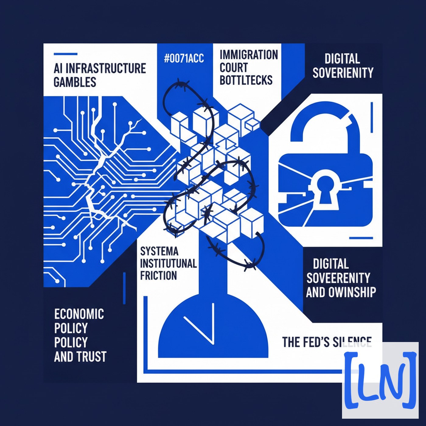 Cover art for AI Infrastructure Gambles, Immigration Court Bottlenecks, and the Fed’s Silence