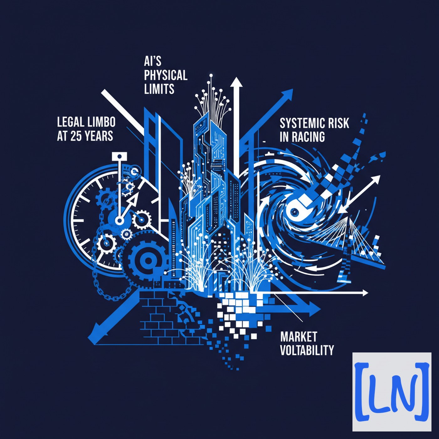 Cover art for Legal Limbo at 25 Years, AI’s Physical Limits, and Market Volatility